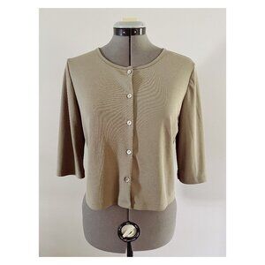 VTG TRIO New York Sz 4 Light Olive Button Front Cropped Blouse 90s Minimal